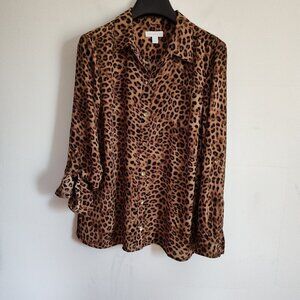 Ladies Petite SZ PM Charter Club Long-Sleeve Leopard Print Blouse